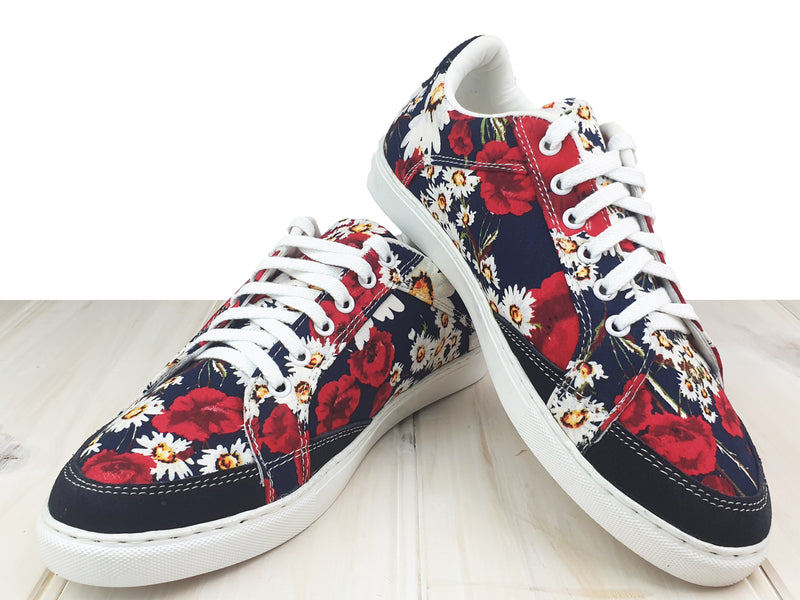 Menage Floral Shoe - Red/Navy