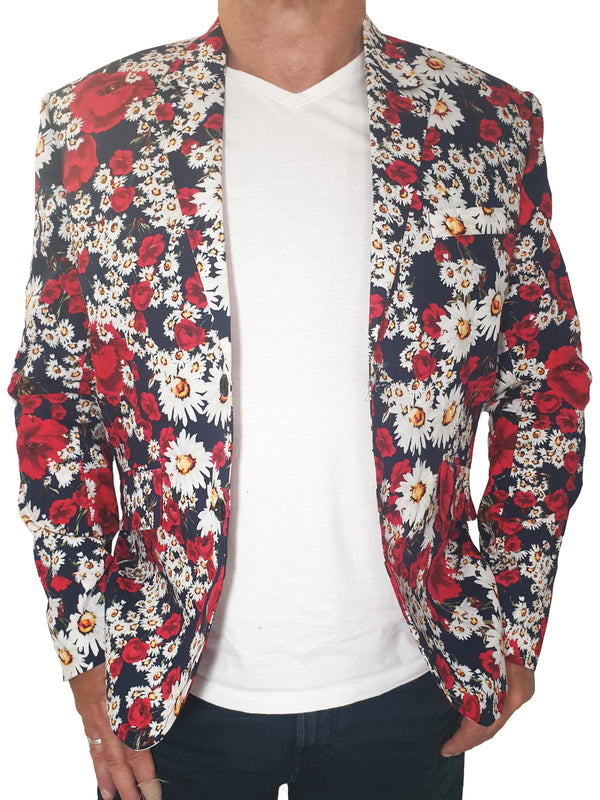 Menage Floral Jacket - Red/Navy