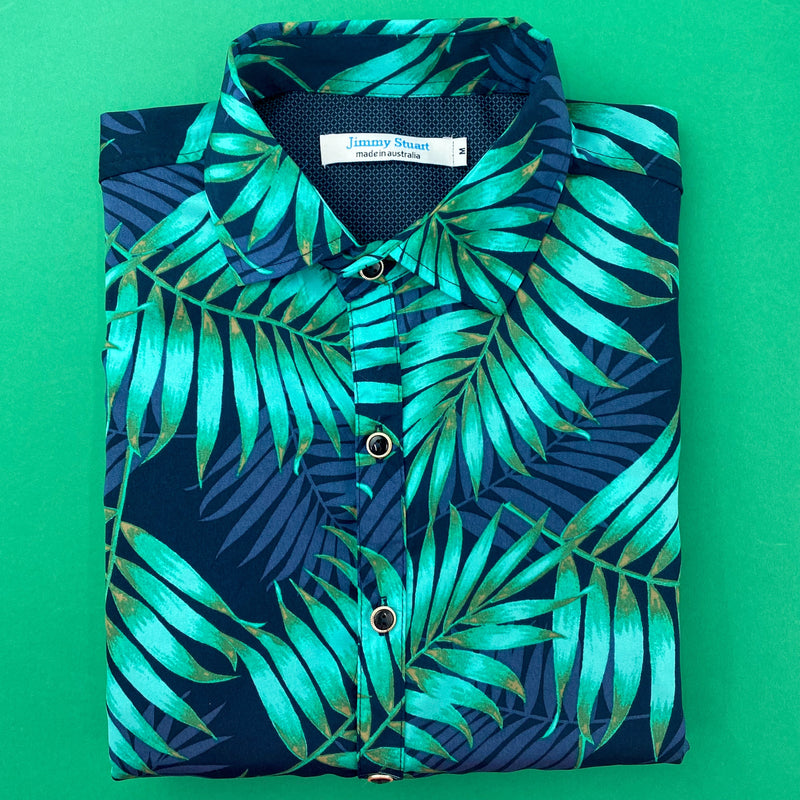 Midori Floral Cotton/Rayon L/S Big Mens Shirt - Navy/Green