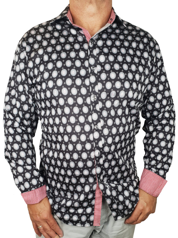 Moonbeam Geometric Rayon L/S Big Mens Shirt - Black