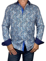 Myth Paisley Cotton L/S Big Mens Shirt - Blue/Grey