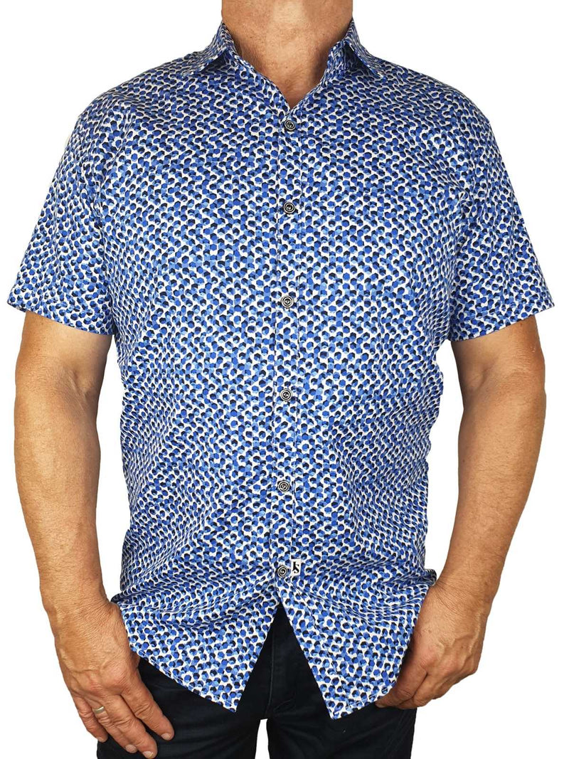 NYC Geometric Cotton S/S Big Mens Shirt - Blue/Black