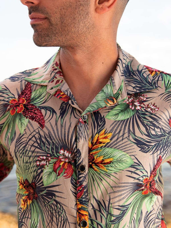 Native Floral Cotton S/S Shirt - Brown