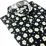 Noir Floral Cotton L/S Big Mens Shirt - Black/Cream