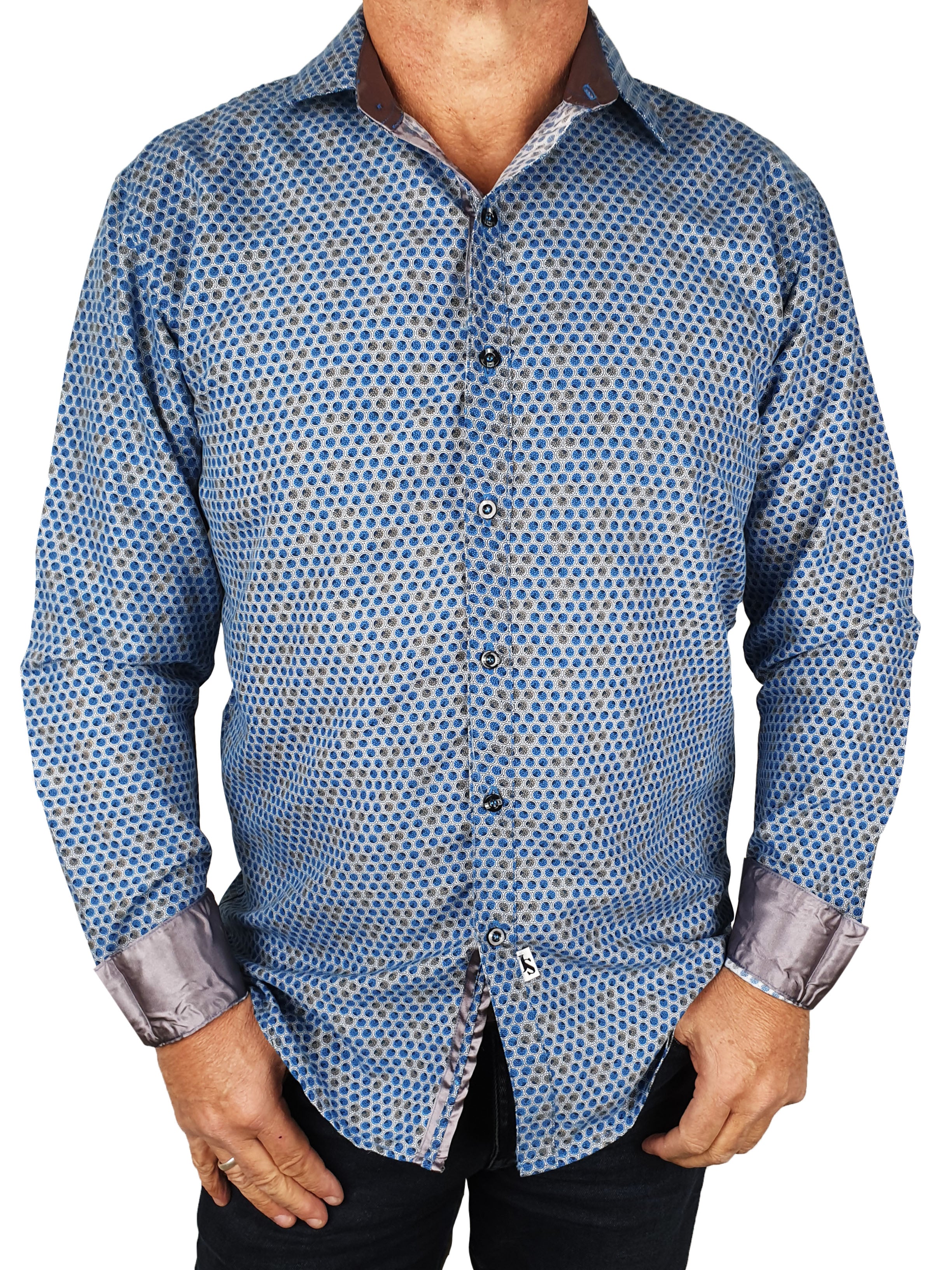 Nuclear Geometric Cotton/Nylon L/S Big Mens Shirt - Navy/Grey