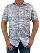 Occo Paisley Cotton Voile S/S Shirt - Blue/Purple