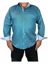 Oceans Geometric Cotton Long Sleeve Big Mens Shirt - Blue