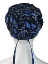 Octopus Printed Unisex Tie Scrub Hat - Blue/Black