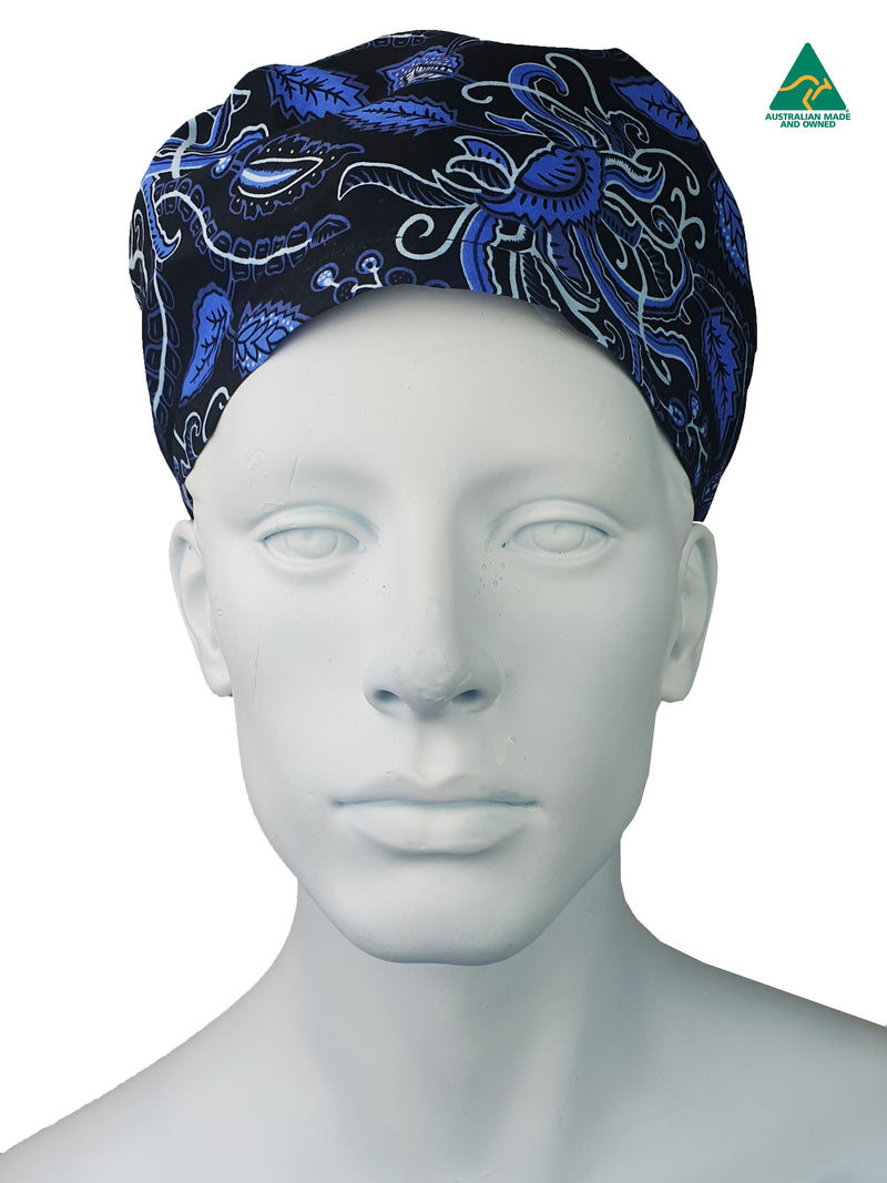 Octopus Printed Unisex Tie Scrub Hat - Blue/Black