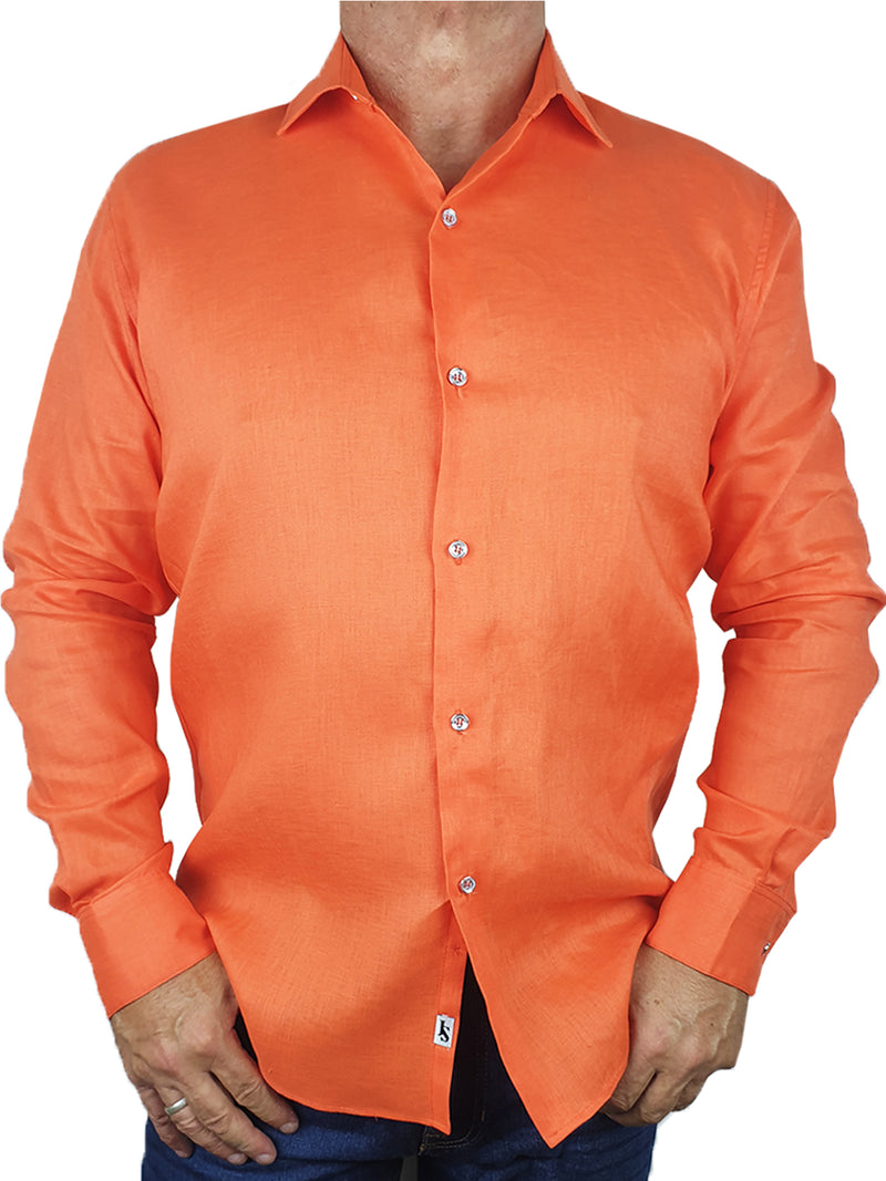 Byron Bay Linen L/S Shirt - Orange