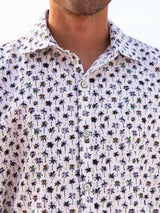 Palm Abstract Cotton S/S Shirt - Purple/White
