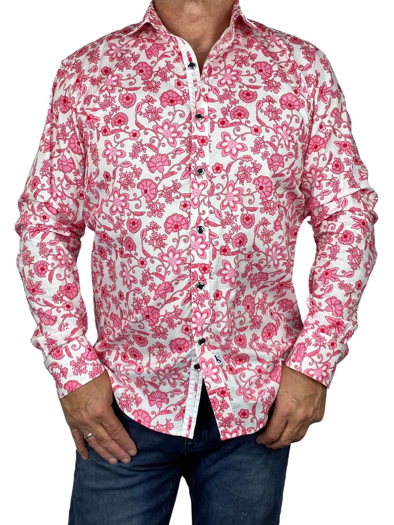Potent Floral Cotton L/S Big Mens Shirt - Pink