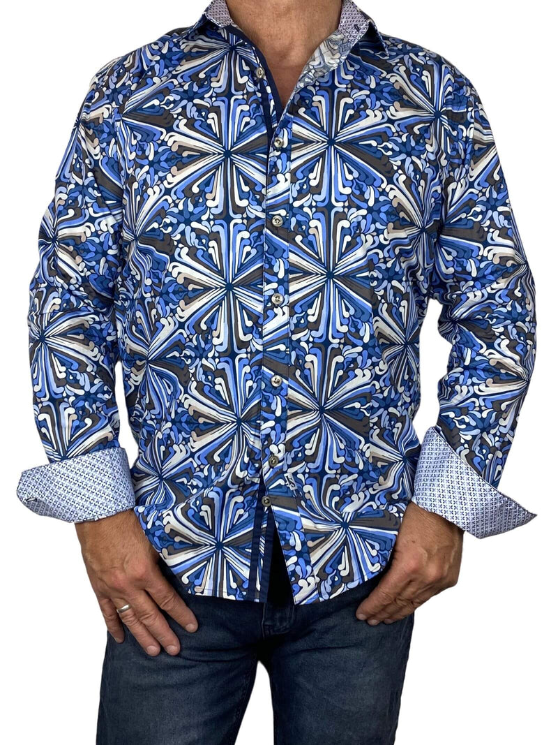 Prism Abstract Cotton L/S Shirt - Blue