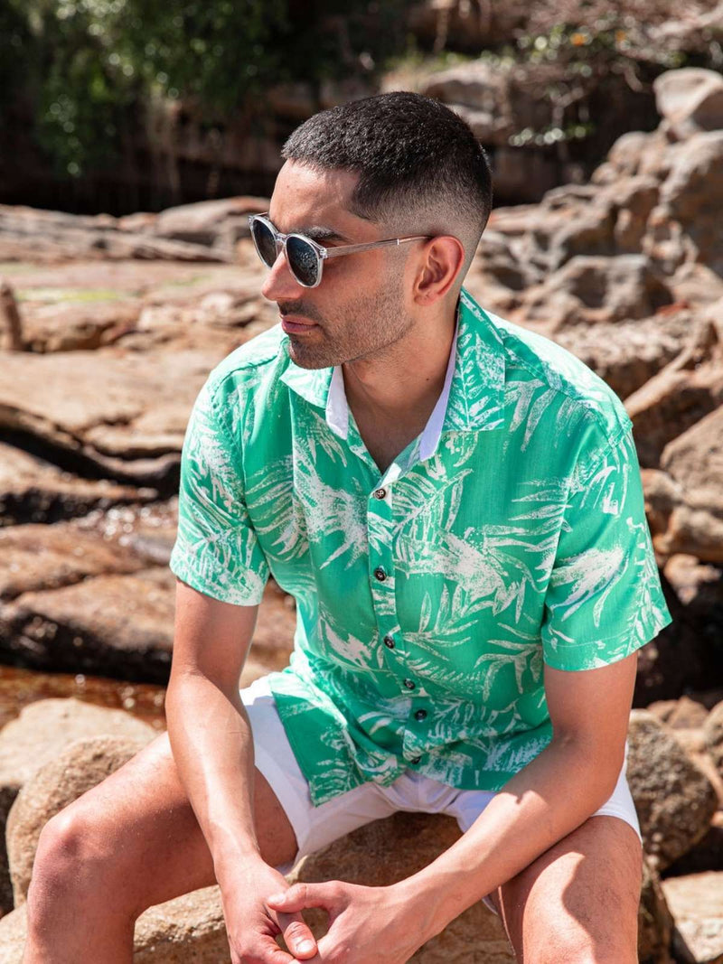 Rainforest Hawaiian Cotton/Rayon S/S Big Mens Shirt - Green