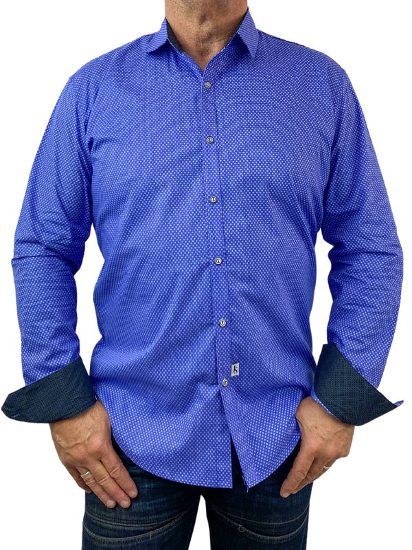 Rain Geometric Cotton L/S Shirt - Blue