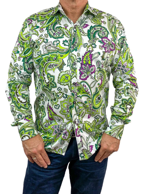 Razor Paisley Cotton L/S Big Mens Shirt - Green