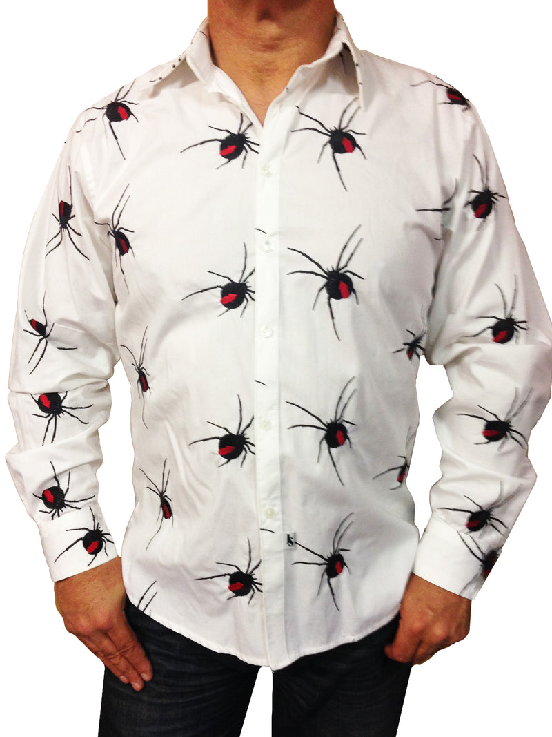 Redback Embroidered Cotton L/S Big Mens Shirt - White/Black