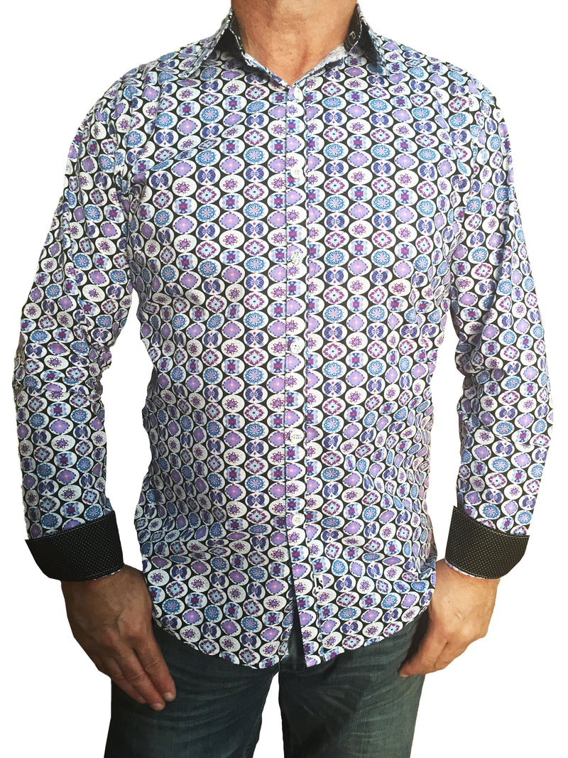 Rockpool Abstract Cotton L/S Big Mens Shirt - Purple