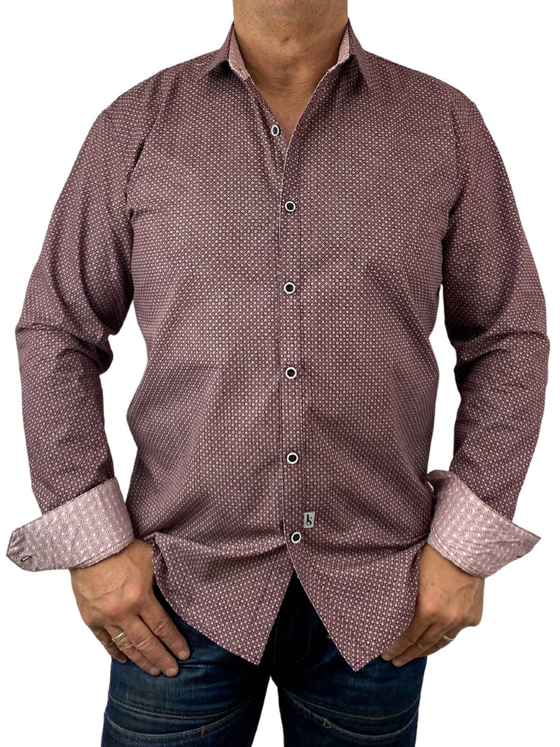 Roman Geometric Cotton L/S Big Mens Shirt - Brown