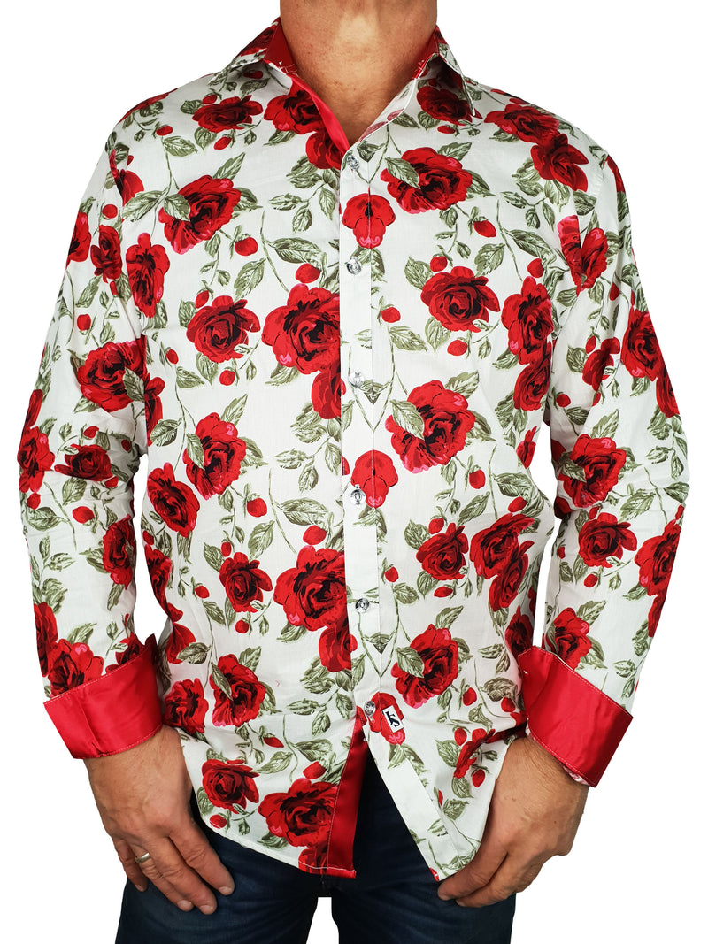 Romeo Floral Cotton L/S  Shirt - Red/White