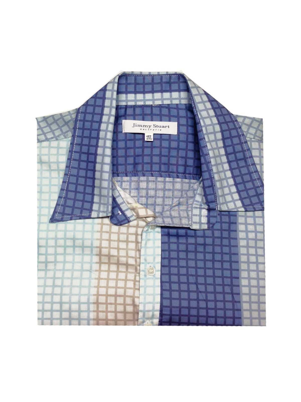 Checkmate Geometric Cotton L/S Shirt Big Mens - Blue/Cream