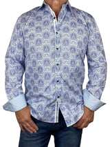 Sapphire Abstract Cotton L/S Shirt - White/Blue