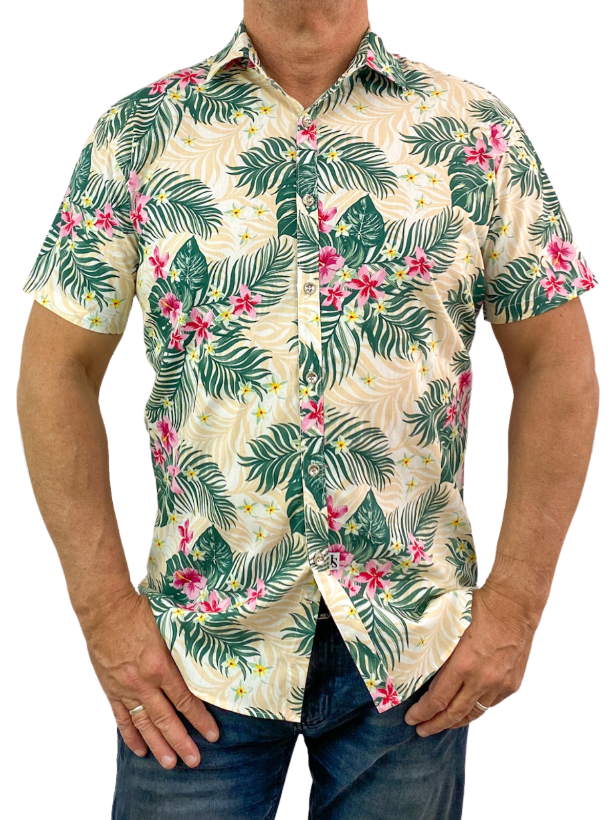 Aloha Hawaiian Cotton S/S Big Mens Shirt - Peach