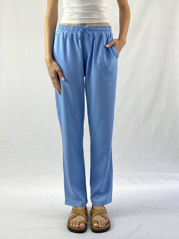 Sky Blue Linen Pant - Relaxed Fit