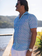 Splash Geometric Cotton S/S Shirt - Blue