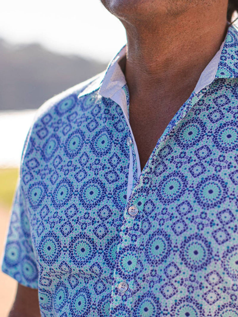 Splash Geometric Cotton S/S Big Mens Shirt - Blue