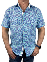 Splash Geometric Cotton S/S Shirt - Blue