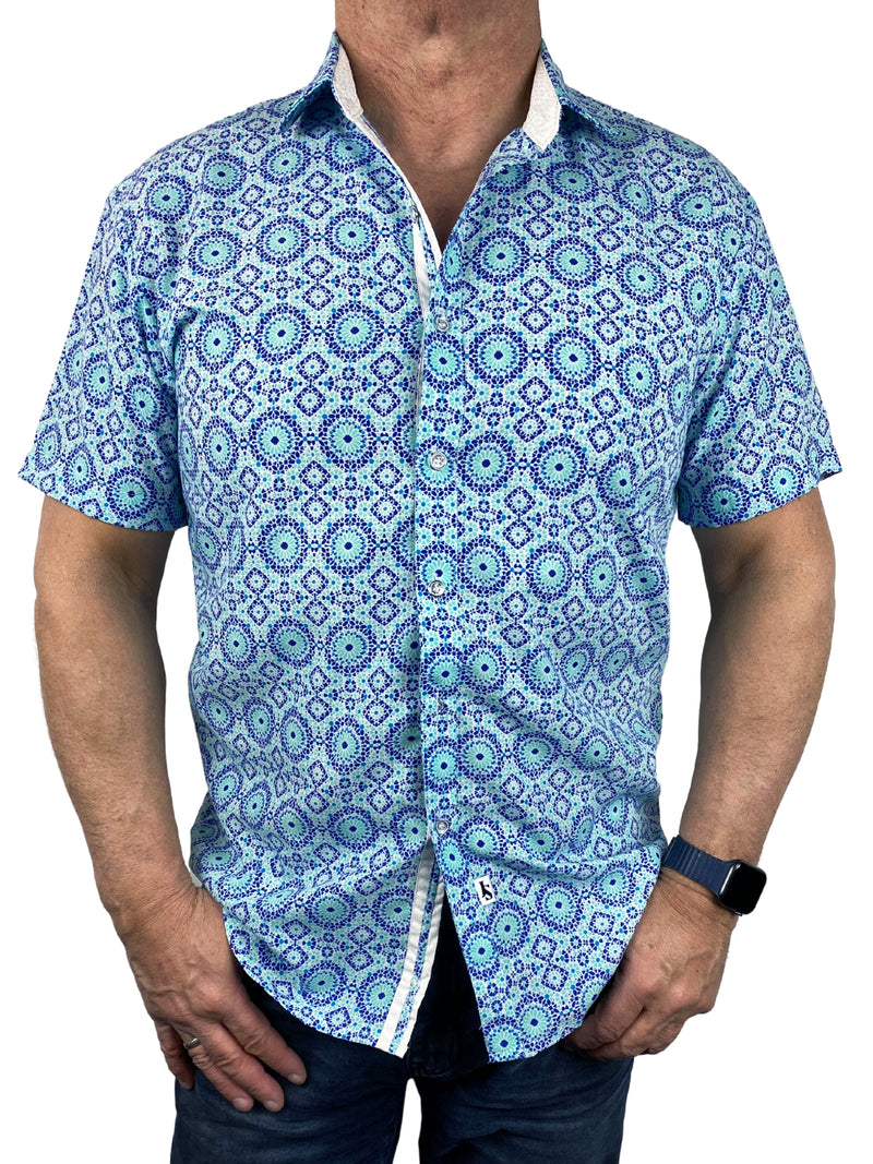Splash Geometric Cotton S/S Shirt - Blue