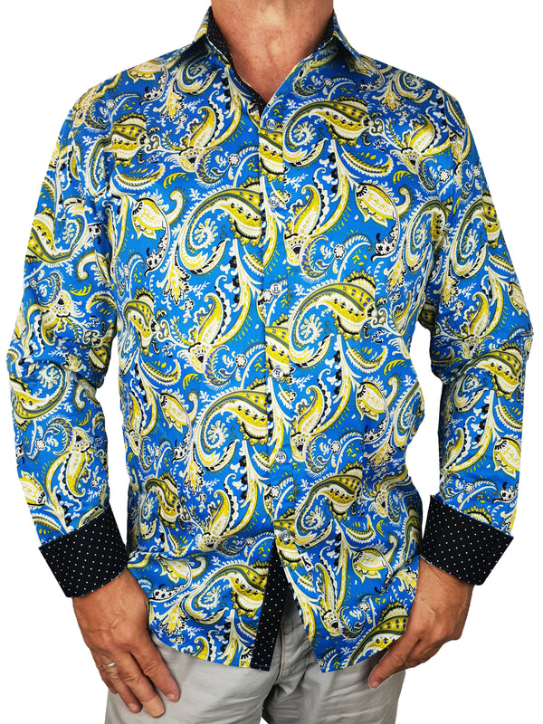 Stingray Paisley Cotton L/S Shirt - Blue/Yellow