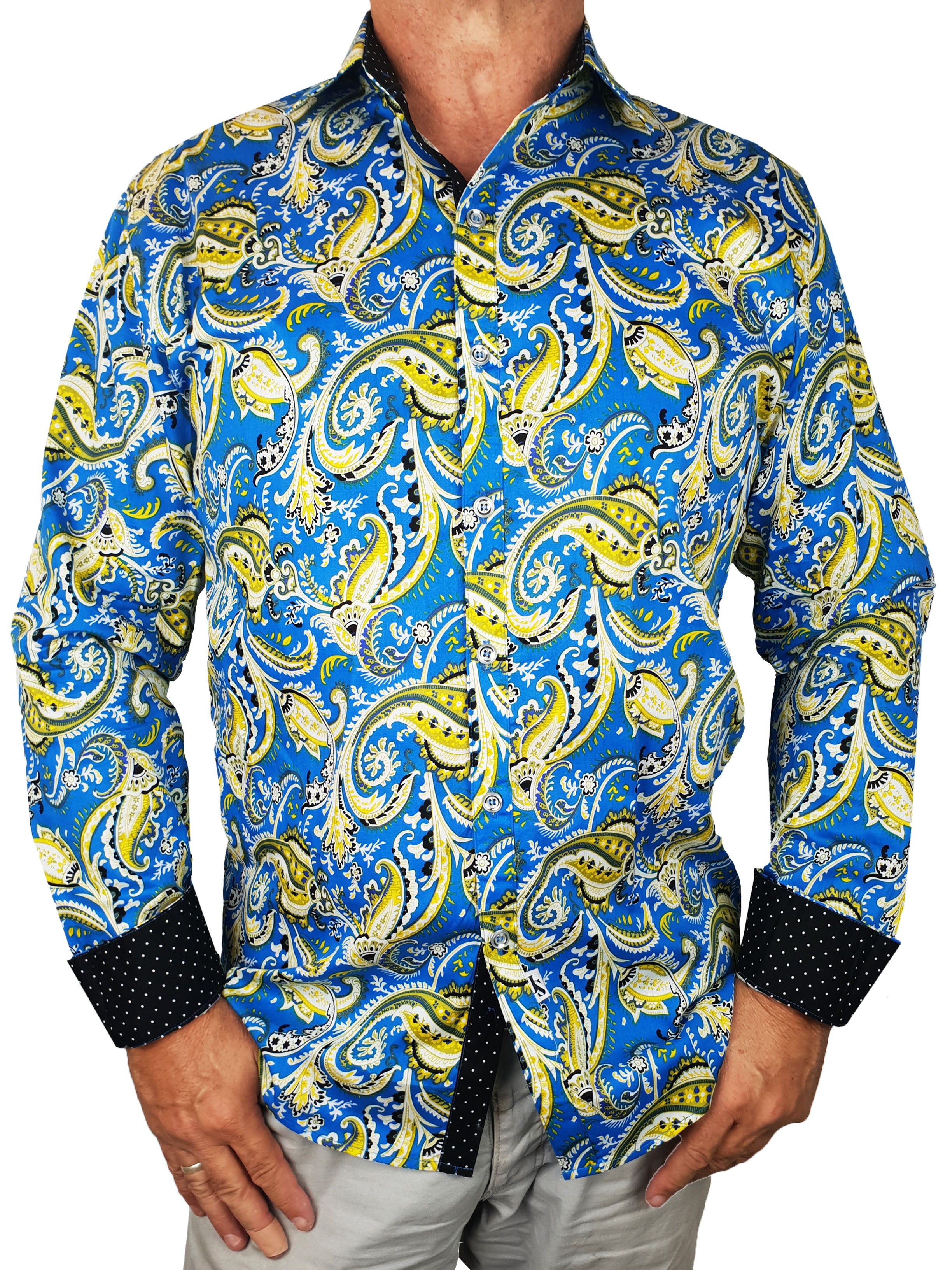 Stingray Paisley Cotton L/S Big Mens Shirt - Blue/Yellow