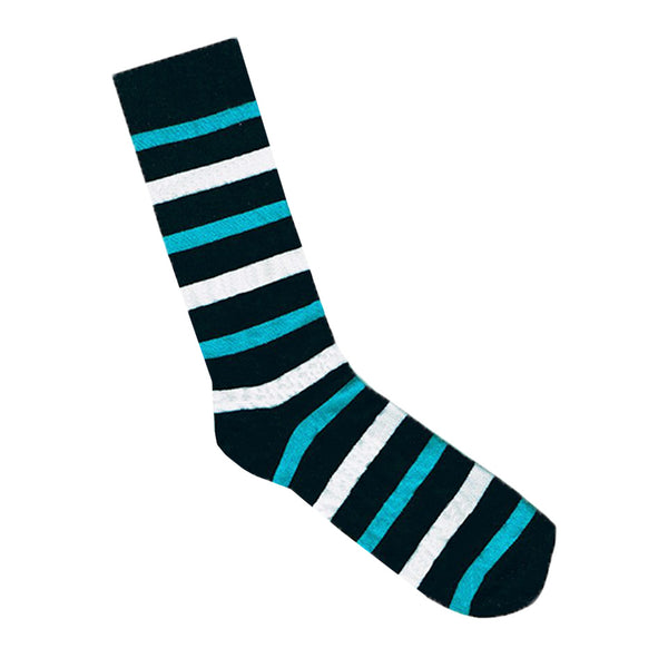 Stripe Unisex Bamboo Socks - Black/White/Teal