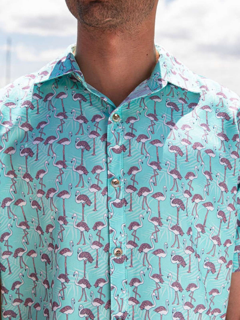 Sway Abstract Cotton/Rayon S/S Shirt - Turquoise/Pink