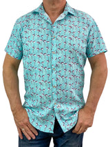 Sway Abstract Cotton/Rayon S/S Shirt - Turquoise/Pink