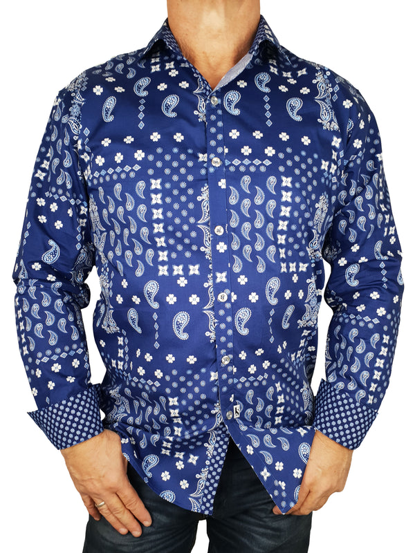 Tadpole Paisley Cotton L/S Shirt - Navy