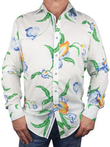 Tequila Sunrise Floral Cotton L/S Shirt - Green/Blue/White