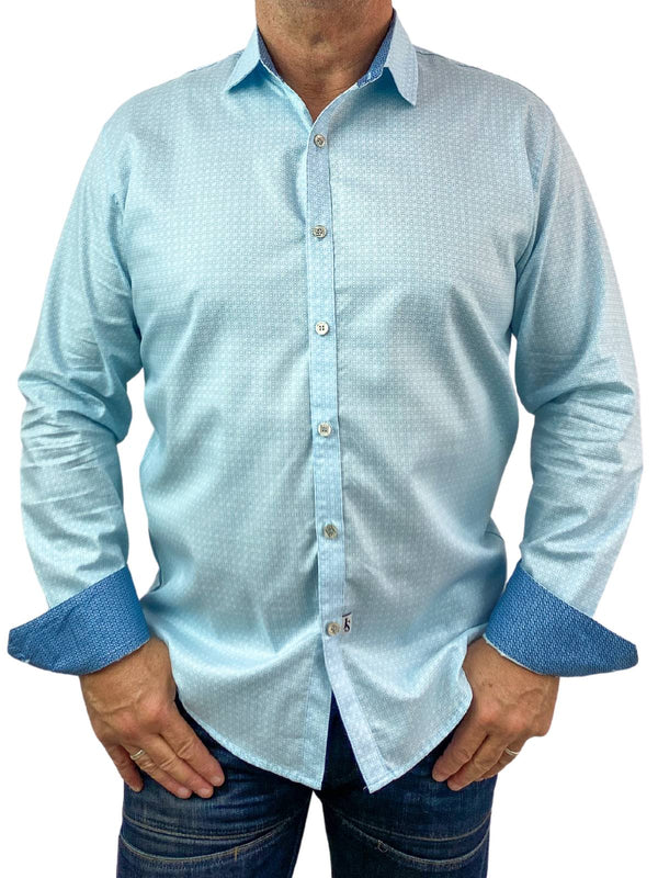 Tessera Geometric Cotton L/S Shirt - Blue