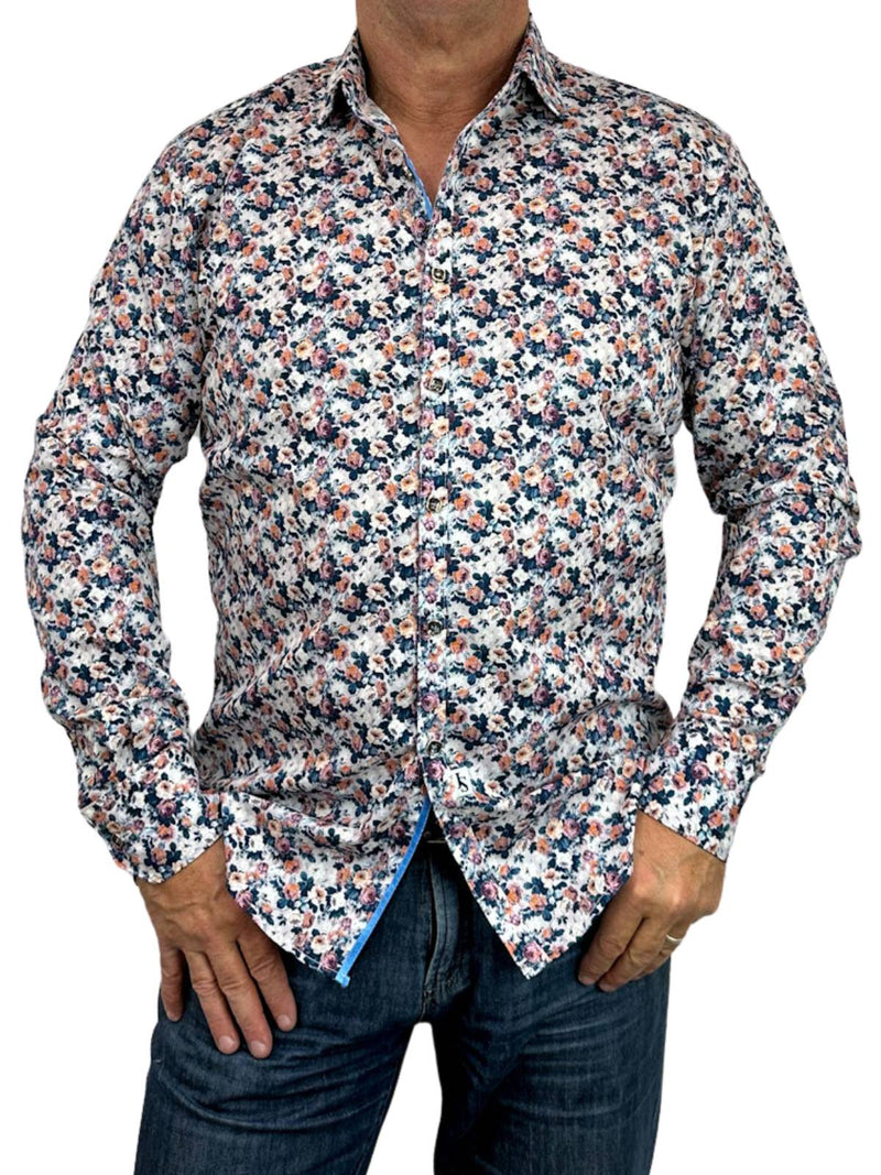 Thrive Floral Cotton L/S Big Mens Shirt - Pink/Navy