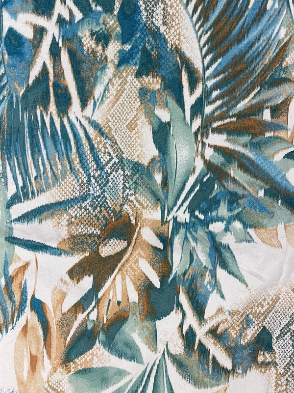 Tropcial Hawaiian Cotton L/S Big Mens Shirt - Green/Taupe