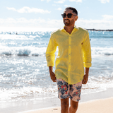 Byron Bay Lemon Linen L/S Shirt - Yellow
