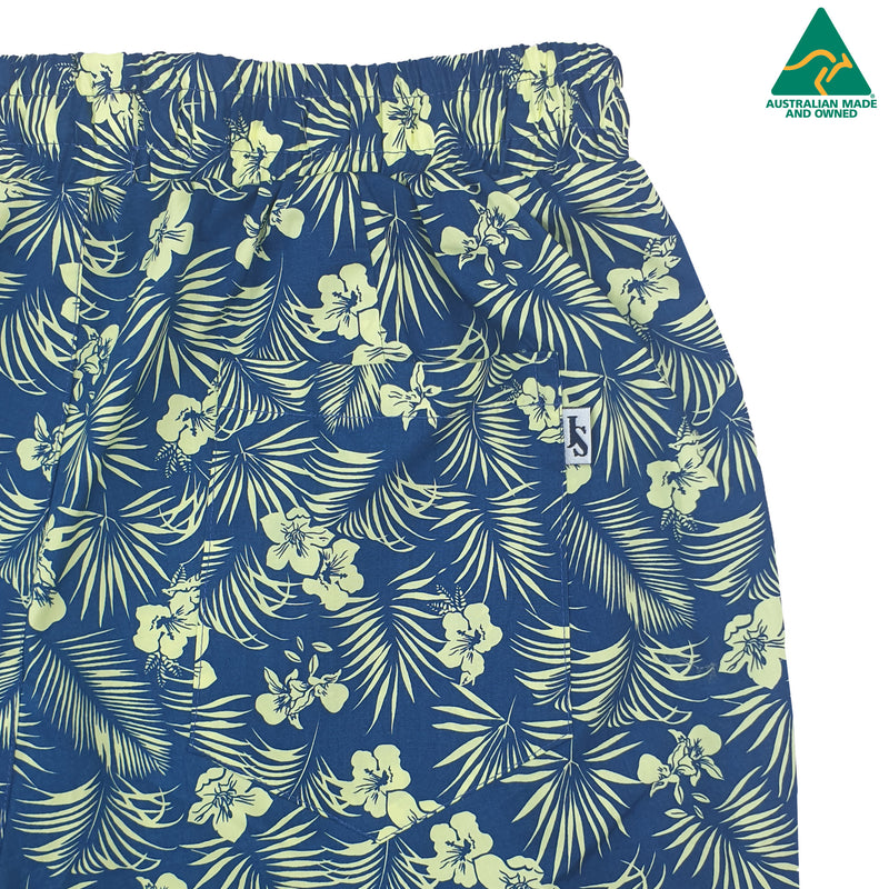 Vanuatu Hawaiian Cotton Short - Navy/Yellow