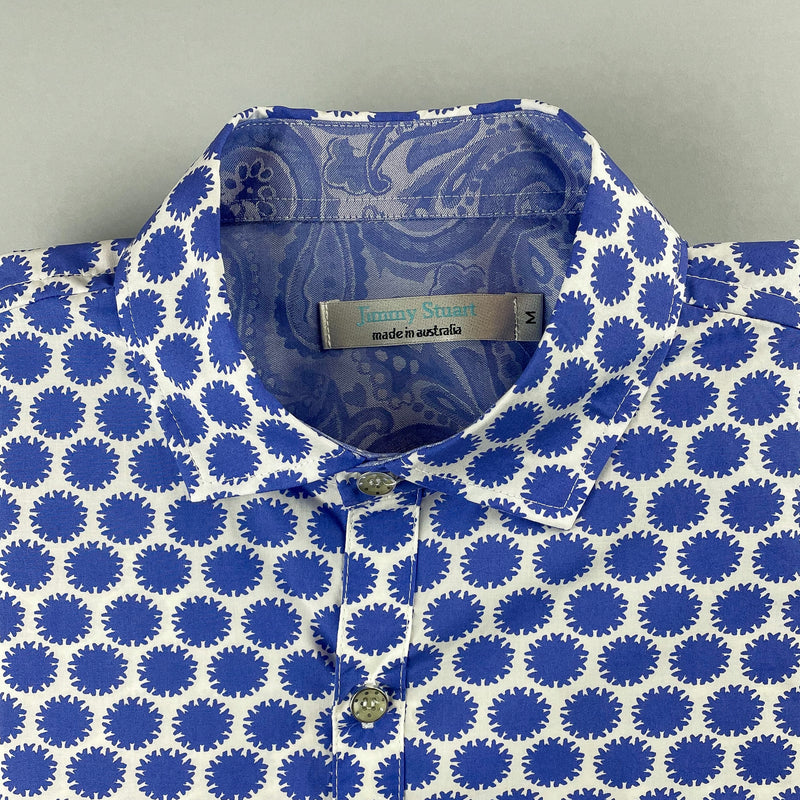 Virus Abstract Cotton L/S Big Mens Shirt - Blue/White
