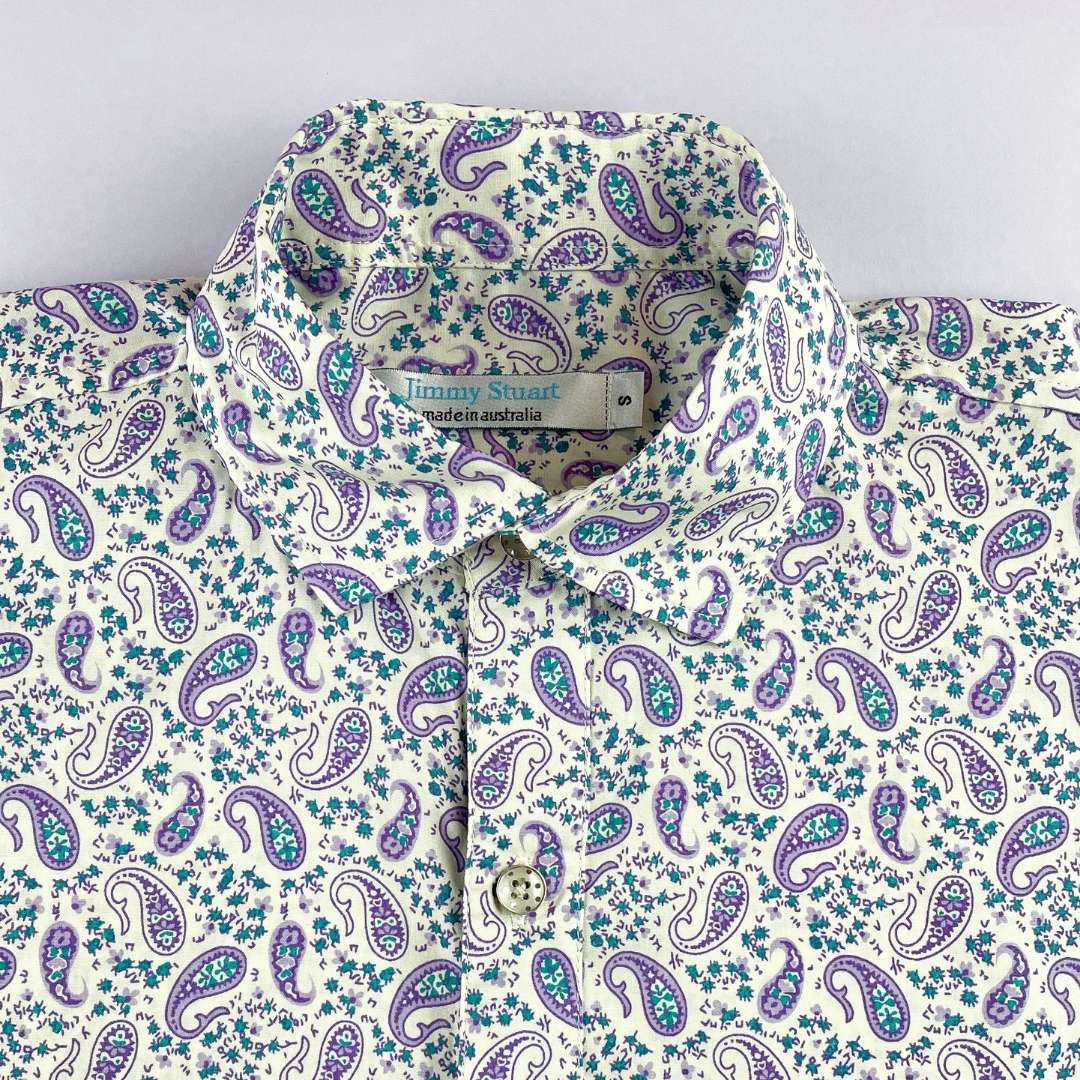 Dexy Paisley Cotton Big Mens L/S Shirt - Cream/Purple