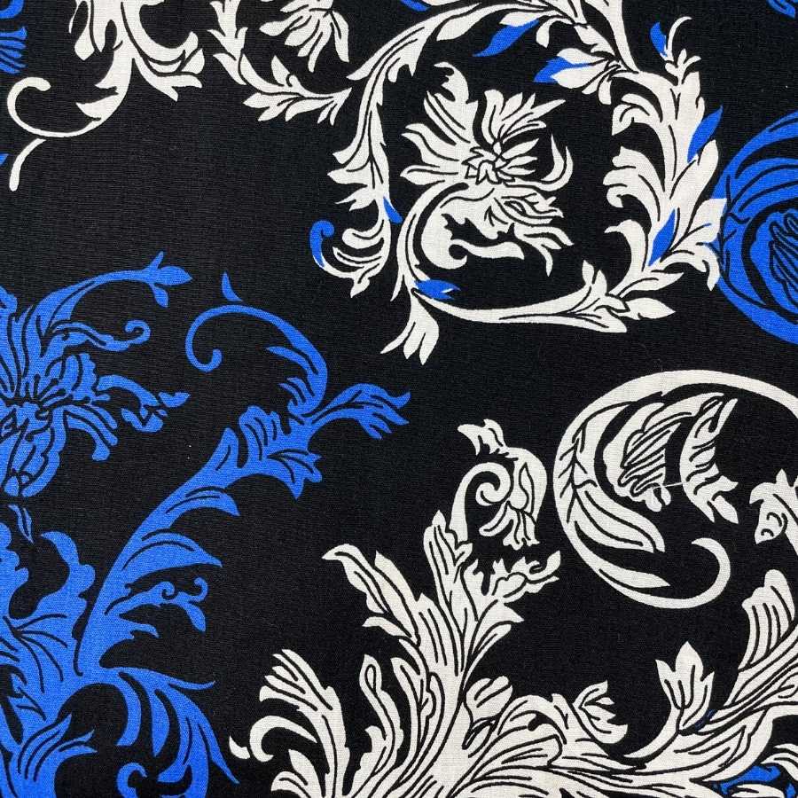 Wisteria Abstract Cotton L/S Big Mens Shirt - Blue/White/Black