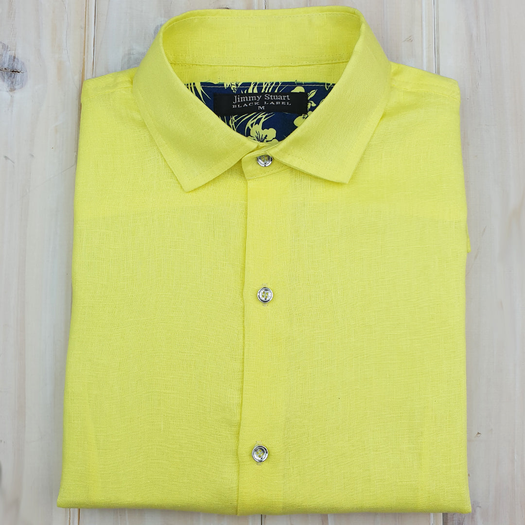 Byron Bay Lemon Linen L/S Shirt - Yellow