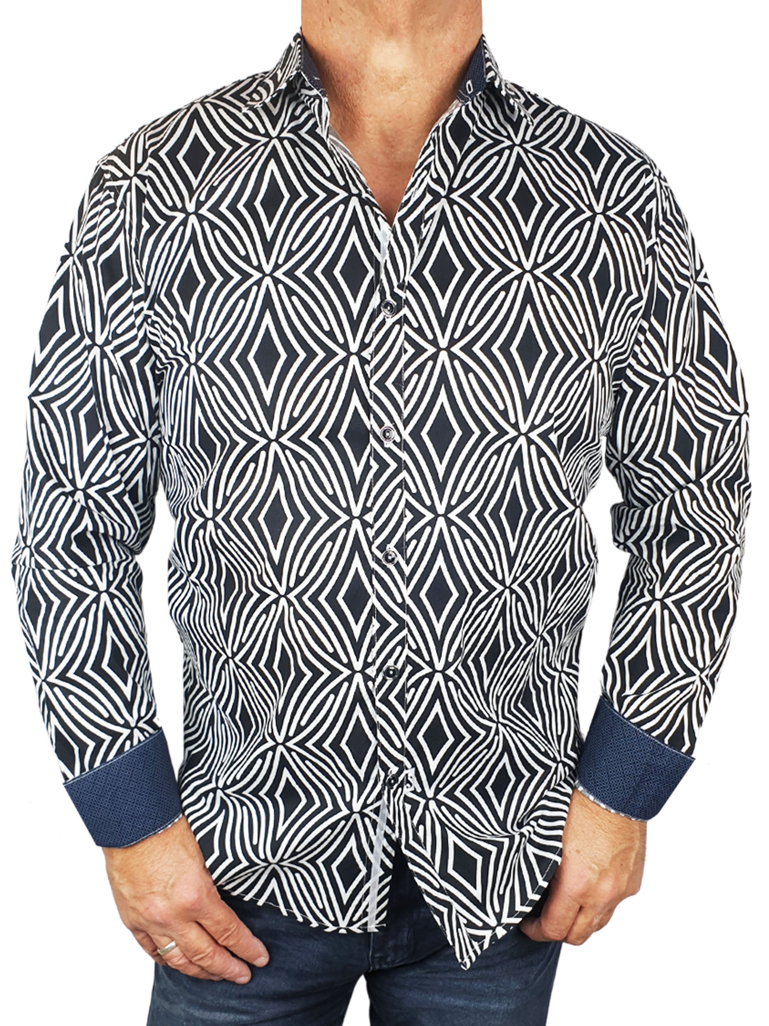 Zebra Geometric Cotton L/S Shirt - Black