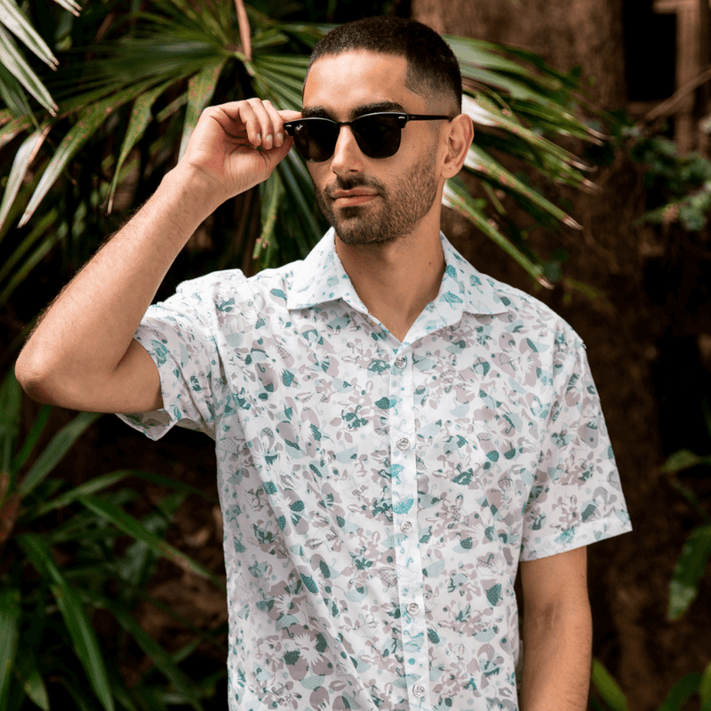 Brolly Abstract Laser Burnout Cotton S/S Shirt - White